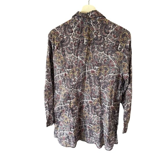 Coldwater Creek Paisley Floral Shirt Cotton Purple Yellow Long Sleeve Womens L - Picture 5 of 7